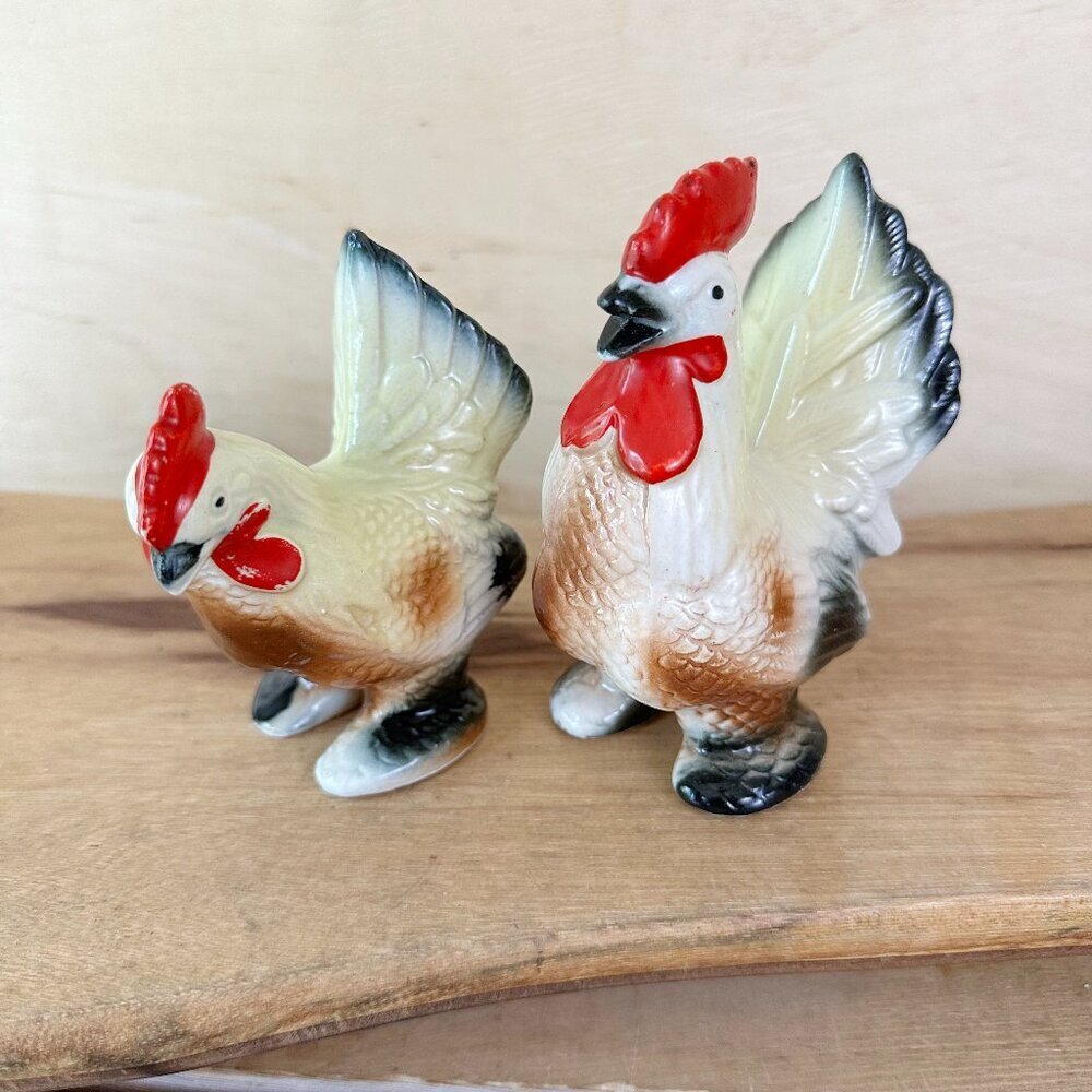 Vintage Chicken Salt Pepper‎ Shakers Rooster Hen Ceramic Shaker Farm Decor